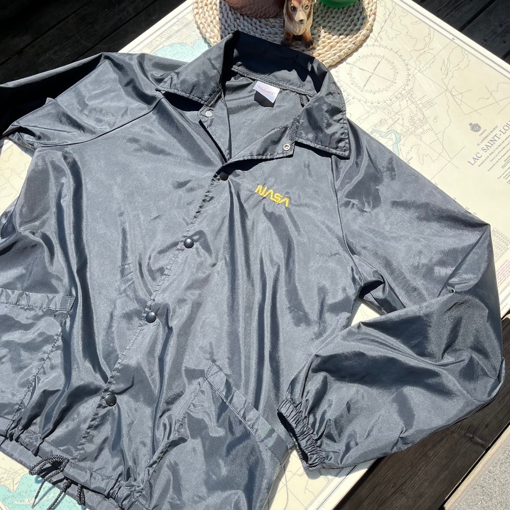 Vintage Black NASA Embroidered Windbreaker / Rain Jacket